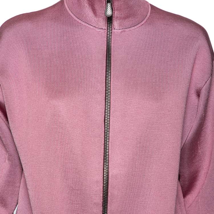 Pre Owned Bottega Veneta Pink Wool Knit Oversized Track Jacket S