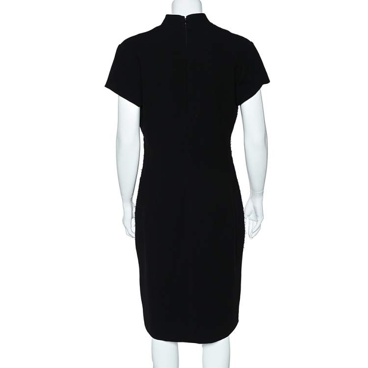 Pre Owned Bottega Veneta Black Crepe Contrast Trim Sheath Dress L