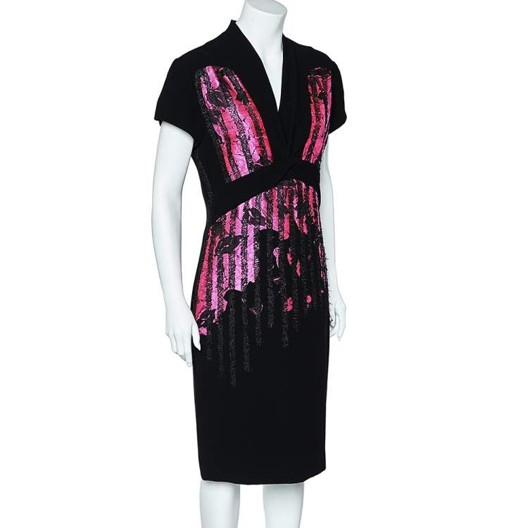 Pre Owned Bottega Veneta Black Crepe Contrast Trim Sheath Dress L