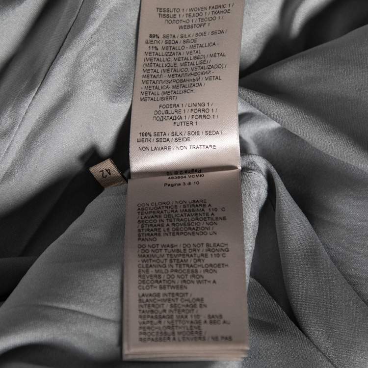 Pre Owned Bottega Veneta Blue Metallic Silk Embellished Belted Dress M