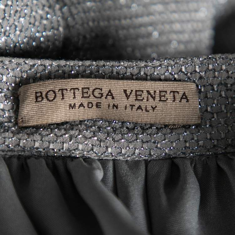 Pre Owned Bottega Veneta Blue Metallic Silk Embellished Belted Dress M