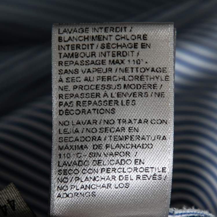 Pre Owned Bottega Veneta White and Blue Striped Cotton Lace and Studded Detailed Long Sleeve Shirt M