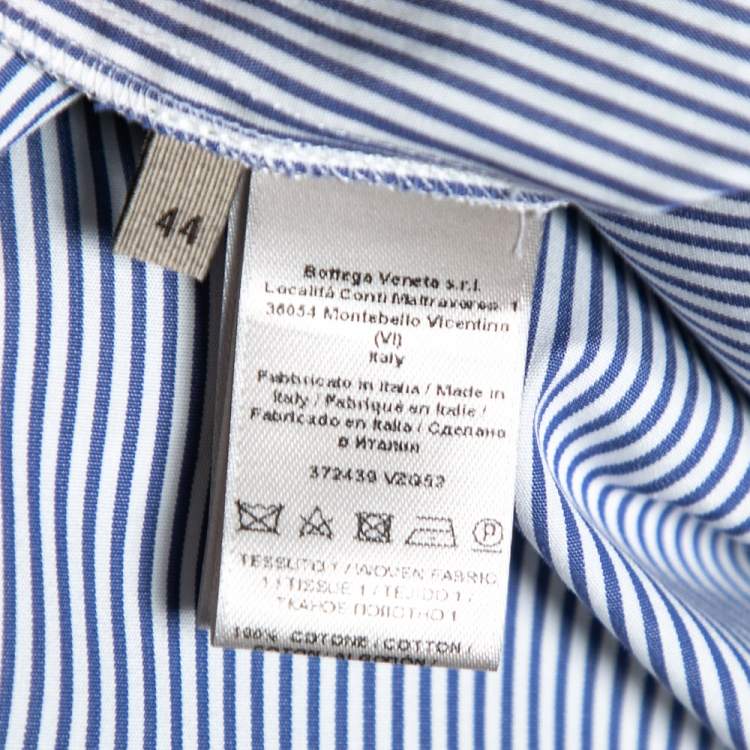 Pre Owned Bottega Veneta White and Blue Striped Cotton Lace and Studded Detailed Long Sleeve Shirt M