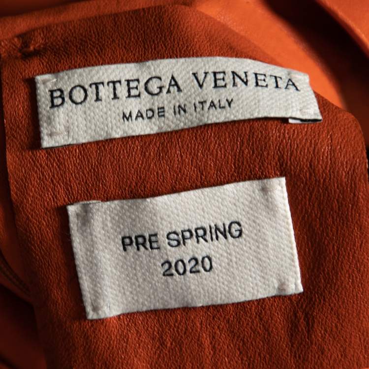 Pre Owned Bottega Veneta Orange Leather Wrap Detail Knee Length Dress S