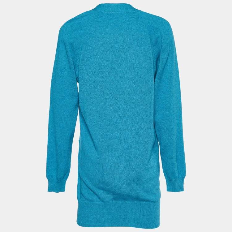Pre Owned Bottega Veneta Blue Cotton Blend Rib Knit Cardigan S