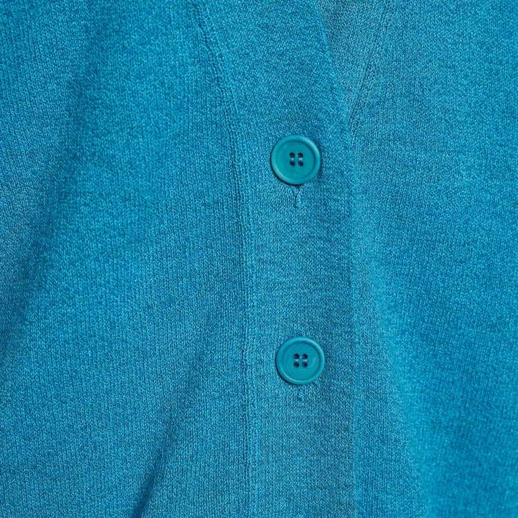 Pre Owned Bottega Veneta Blue Cotton Blend Rib Knit Cardigan S
