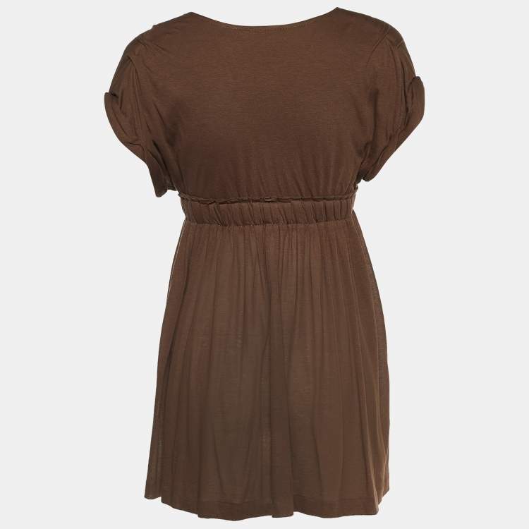 Pre Owned Bottega Veneta Brown Jersey Gathered Waist Top M