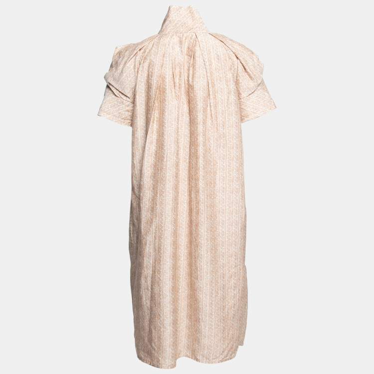 Pre Owned Bottega Veneta Cream Floral Printed Cotton Short Sleeve Dress M