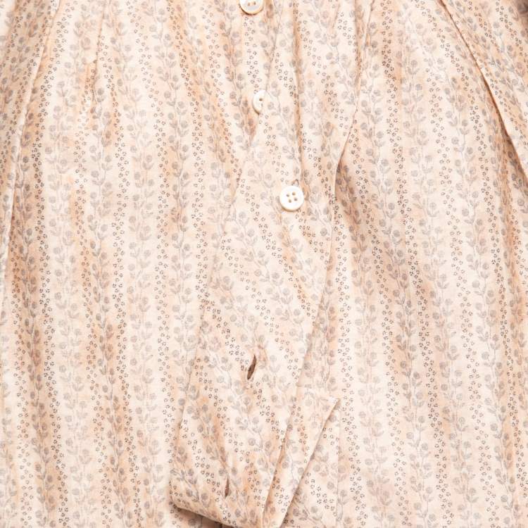 Pre Owned Bottega Veneta Cream Floral Printed Cotton Short Sleeve Dress M