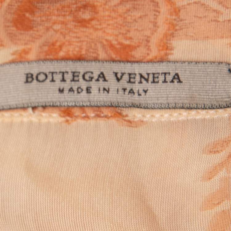Pre Owned Bottega Veneta Orange Floral Embroidered Silk Wrap Detail Dress M