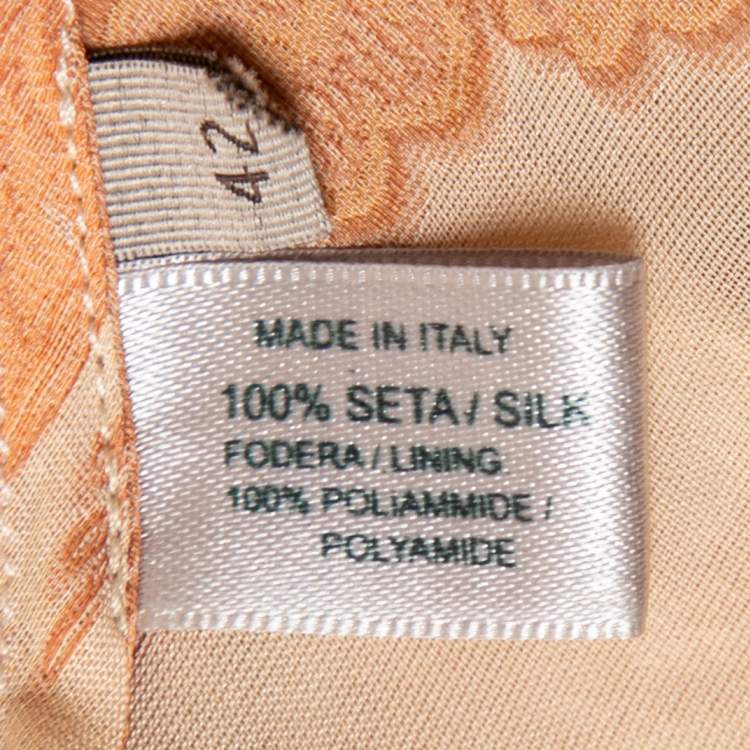 Pre Owned Bottega Veneta Orange Floral Embroidered Silk Wrap Detail Dress M