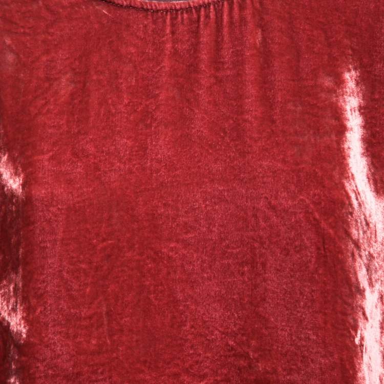 Pre Owned Bottega Veneta Burgundy Velvet Crewneck Short Sleeve T-Shirt M