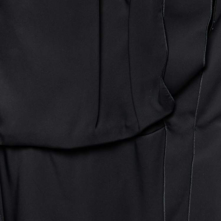 Pre Owned Bottega Veneta Black Synthetic Pleated Fringe Strapless Dress S