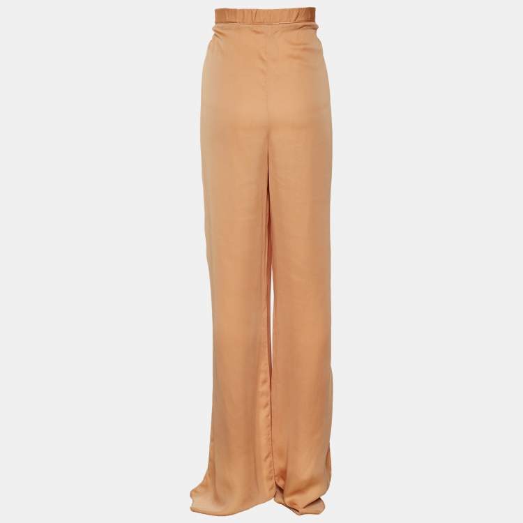 Pre Owned Bottega Veneta Orange Satin Straight Pants M