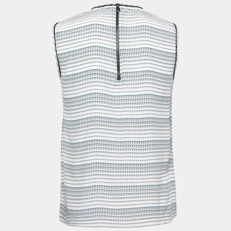 Pre Owned Bottega Veneta Black & White Geometric Printed Silk Sleeveless Top S