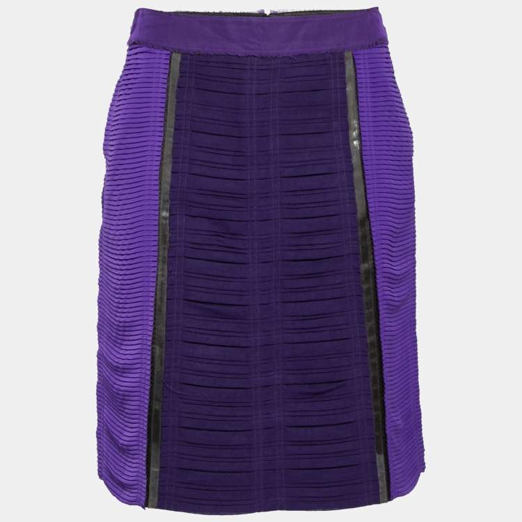 مملوكة مسبقًا Bottega Veneta Purple & Brown Cotton Plastic Detail Pleated Pencil Skirt S