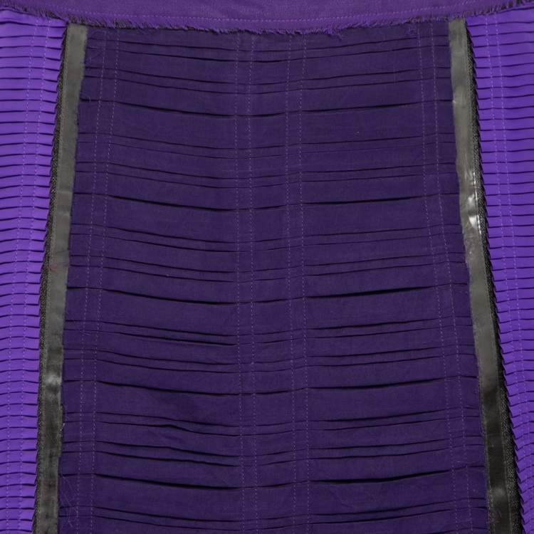 مملوكة مسبقًا Bottega Veneta Purple & Brown Cotton Plastic Detail Pleated Pencil Skirt S