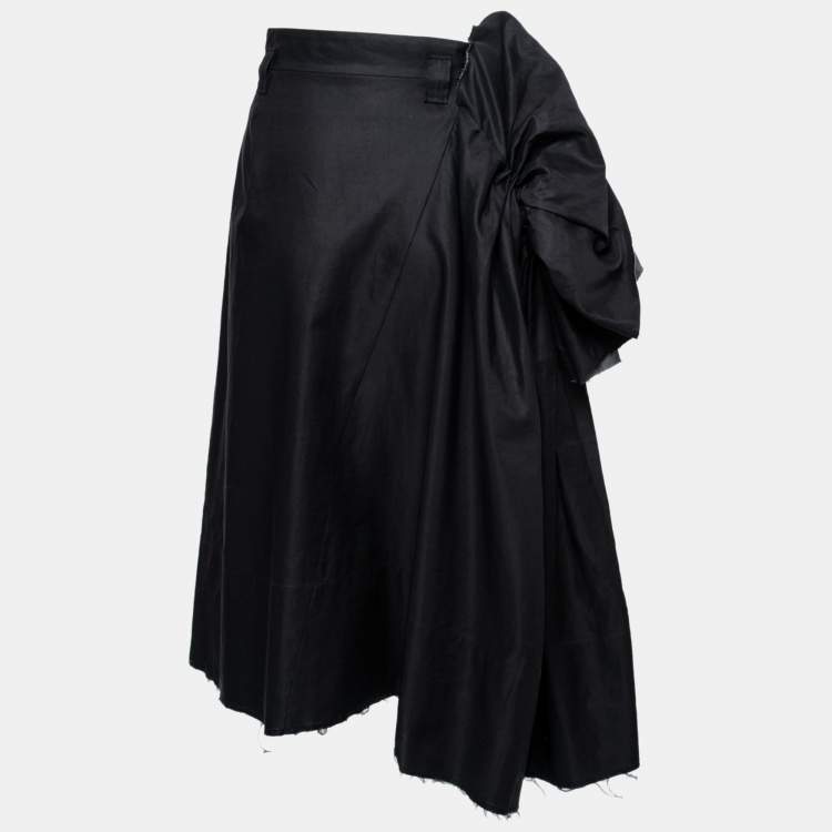 Pre Owned Bottega Veneta Black Cotton & Ramie Floral Appliqued Skirt M