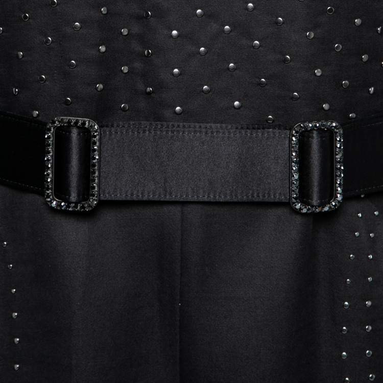 Pre Owned Bottega Veneta Black Crepe Studded Belted Dress M 