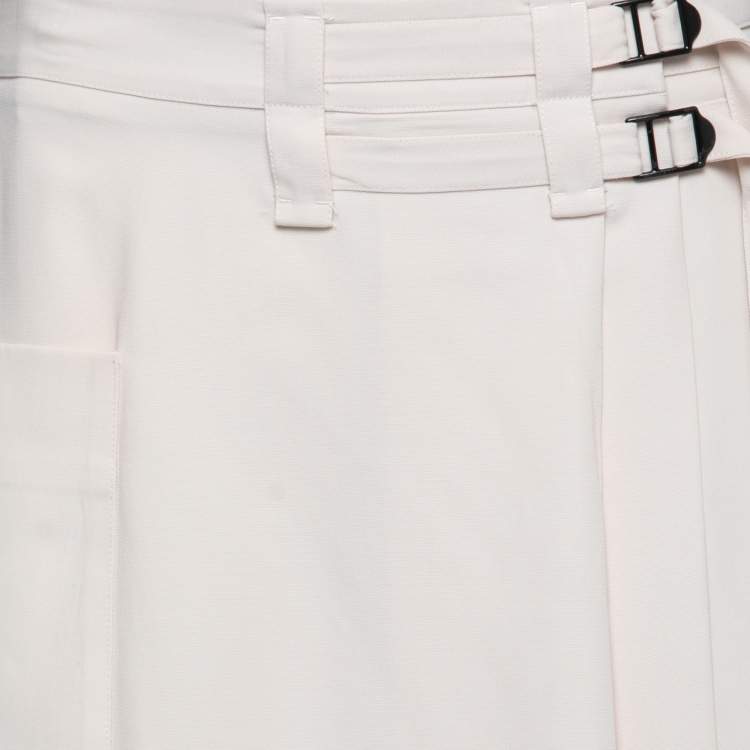 Pre Owned Bottega Veneta Cream Wool Buckled Waist Wrap Midi Skirt S