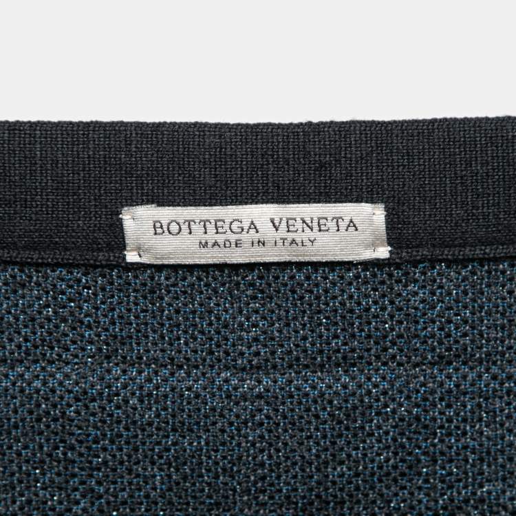 Pre Owned Bottega Veneta Black & Metallic Plaid Wool Pleated Midi Skirt L    