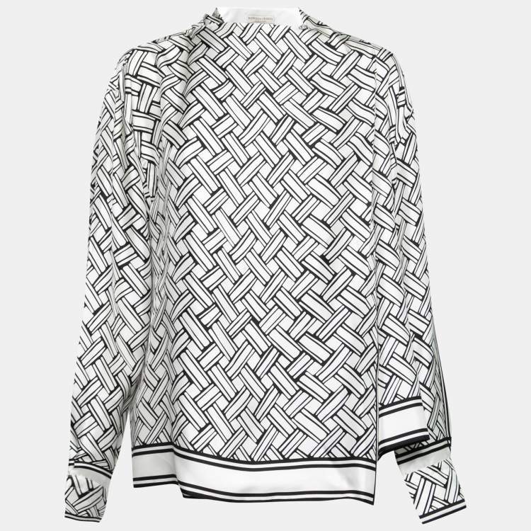Pre Owned Bottega Veneta Monochrome Printed Silk Wrap Over Top M