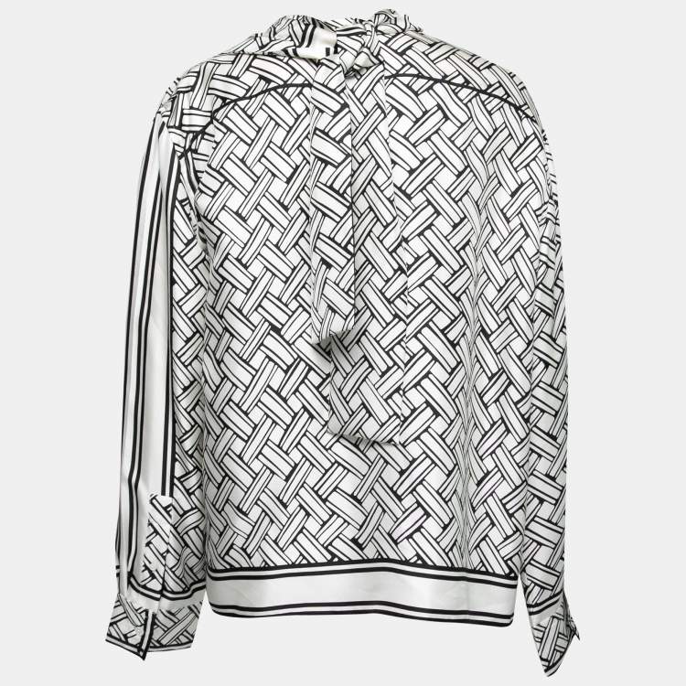 Pre Owned Bottega Veneta Monochrome Printed Silk Wrap Over Top M