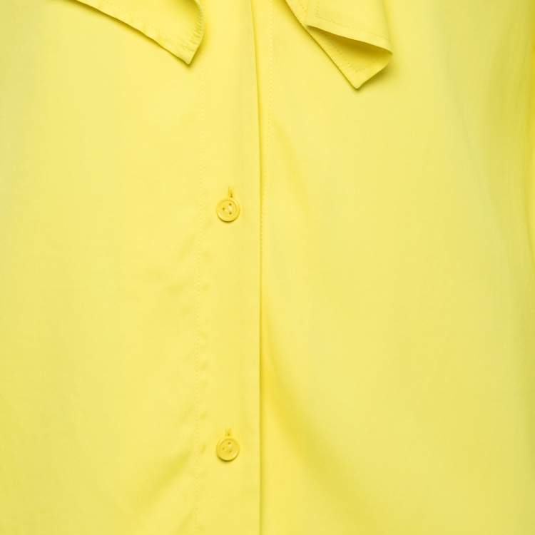 Pre Owned Bottega Veneta Yellow Stretch Crepe Ruffle Neck Top S