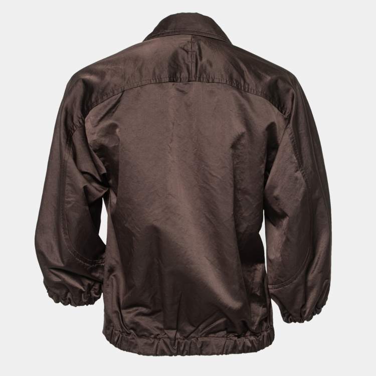 Pre Owned Bottega Veneta Brown Silk & Cotton Zip-Front Jacket M