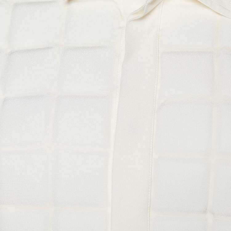 Pre Owned Bottega Veneta Ivory White Silk Grid Detail Dress Shirt M