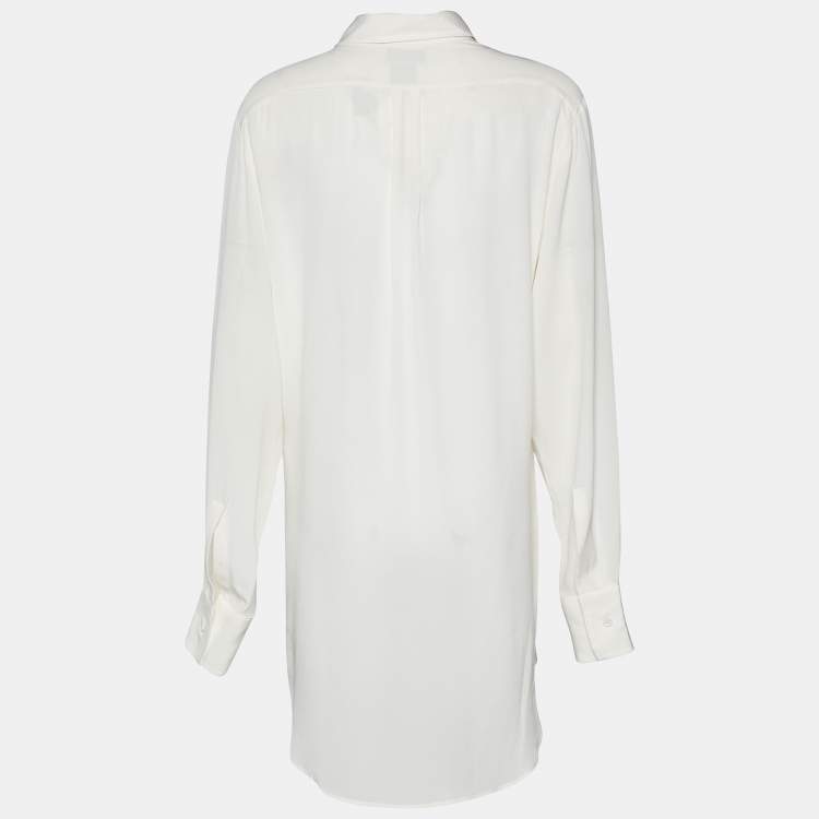 Pre Owned Bottega Veneta Ivory White Silk Grid Detail Dress Shirt M