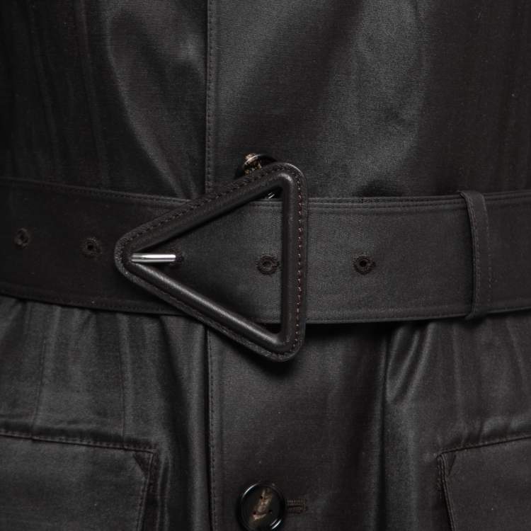 Pre Owned Bottega Veneta Black Coated Cotton Button Front Belted Coat XS