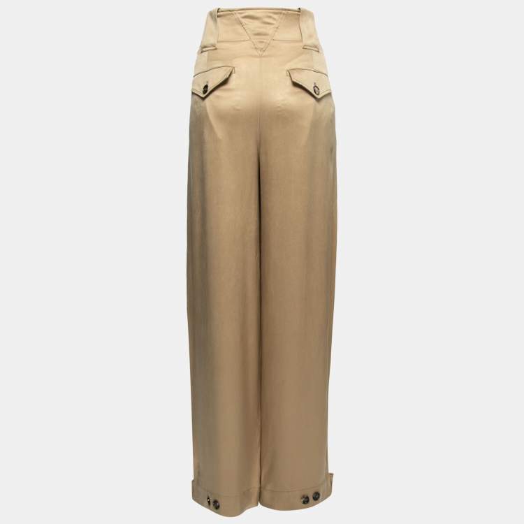 Pre Owned Bottega Veneta Beige Silk Trousers M