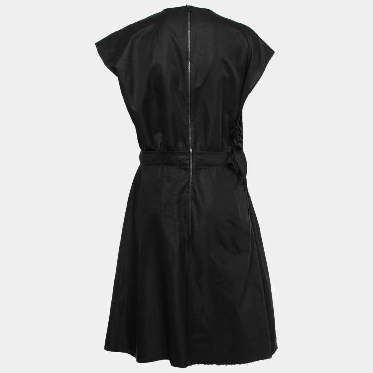 Pre Owned Bottega Veneta Black Cotton Ruched Detail Midi Dress M