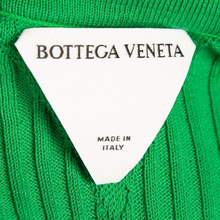 Pre Owned Bottega Veneta Green Ribbed Cotton Knit Collared Dress M