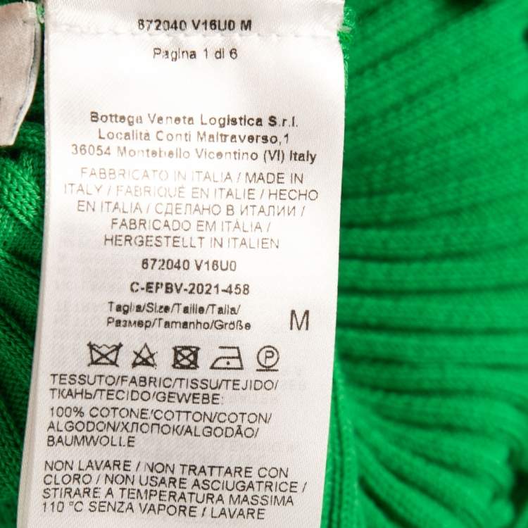 Pre Owned Bottega Veneta Green Ribbed Cotton Knit Collared Dress M