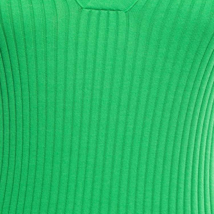 Pre Owned Bottega Veneta Green Ribbed Cotton Knit Collared Dress M