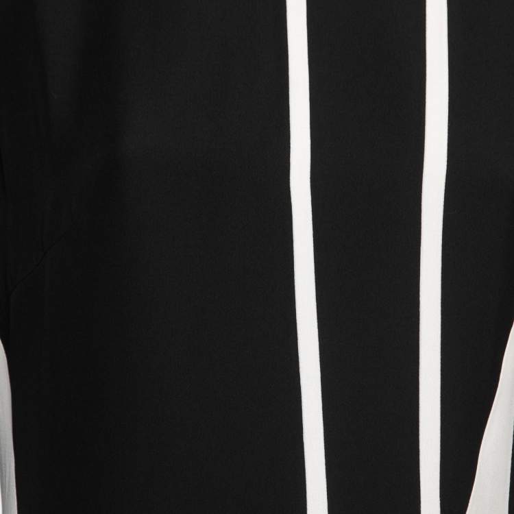 Pre Owned Bottega Veneta Monochrome Patterned Crepe Pleated Midi Dress M