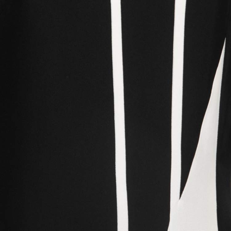 Pre Owned Bottega Veneta Monochrome Patterned Crepe Pleated Midi Dress M