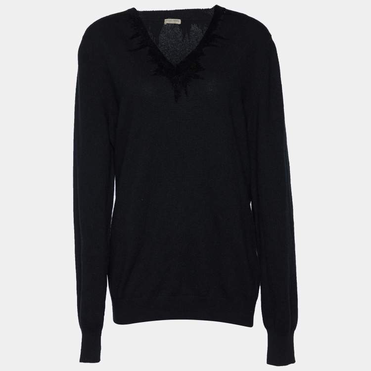 Pre Owned Bottega Veneta Black Cashmere Knit V Neck Jumper XL