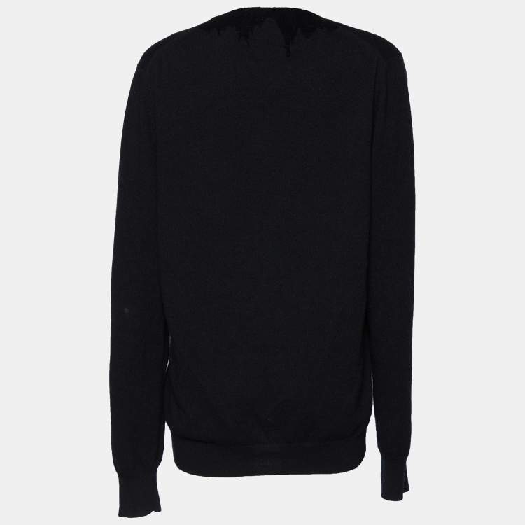 Pre Owned Bottega Veneta Black Cashmere Knit V Neck Jumper XL
