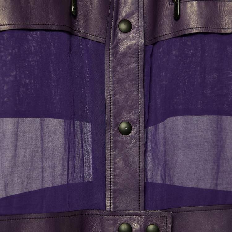 Pre Owned Bottega Veneta Purple Leather & Cotton Button Front Midi Dress L