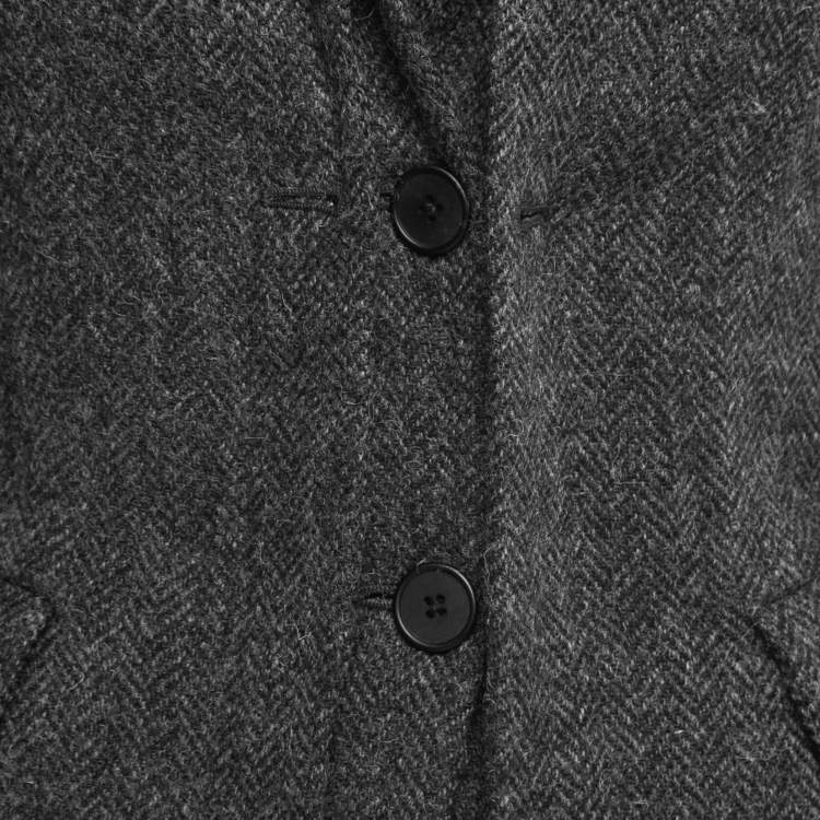 Pre Owned Bottega Veneta Grey Herringbone Pattern Wool Blazer S