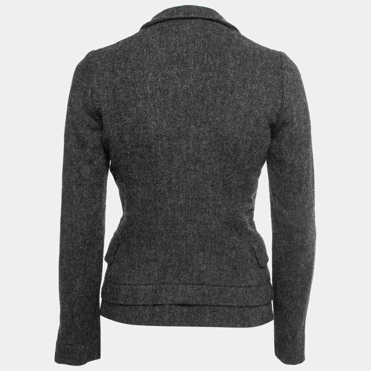 Pre Owned Bottega Veneta Grey Herringbone Pattern Wool Blazer S