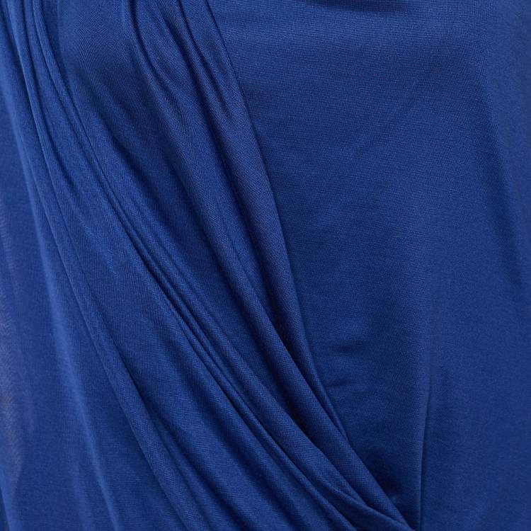 Pre Owned Bottega Veneta Blue Silk Jersey Draped Mini Dress S