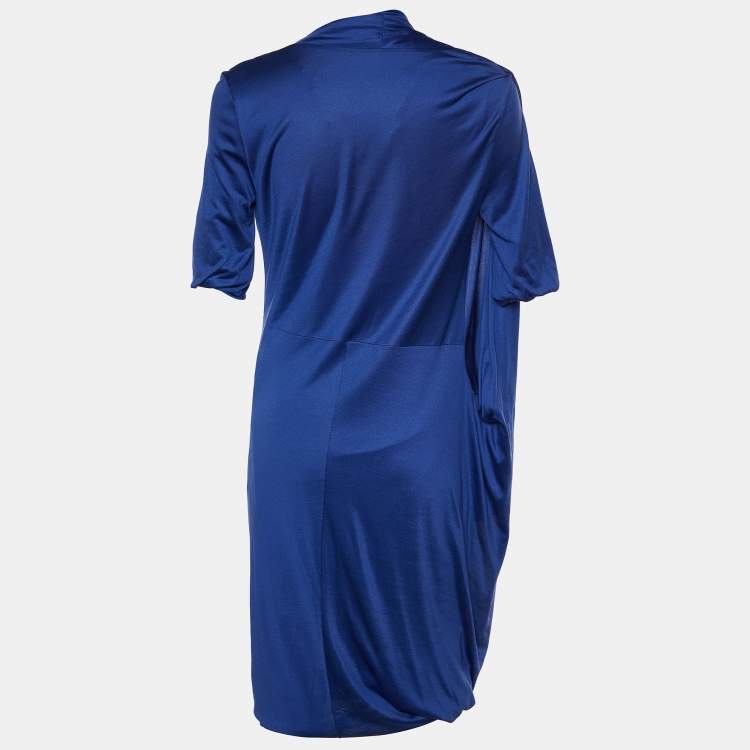 Pre Owned Bottega Veneta Blue Silk Jersey Draped Mini Dress S
