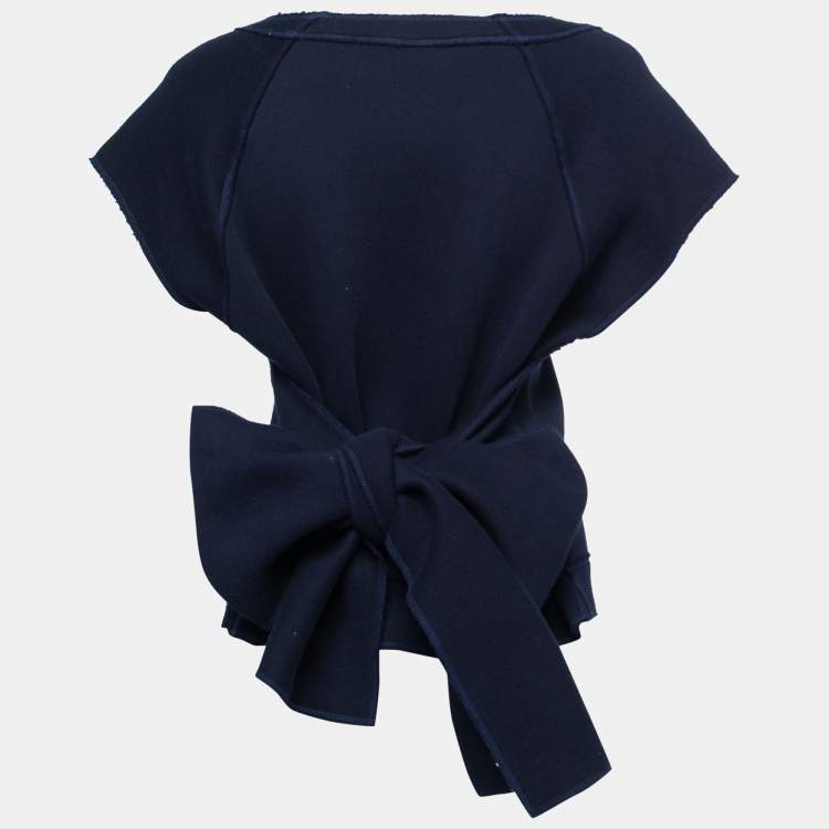 Pre Owned Bottega Veneta Navy Blue Jersey Sleeveless Wrap Sweatshirt M