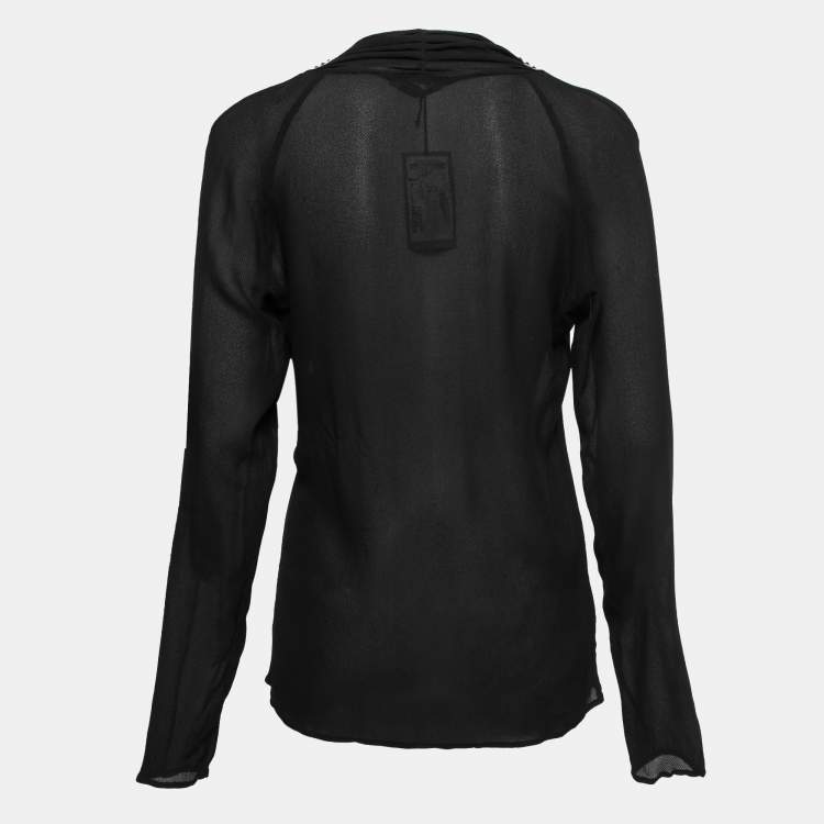 Pre Owned Bottega Veneta Black Gorgette Studded Long Sleeve Top M