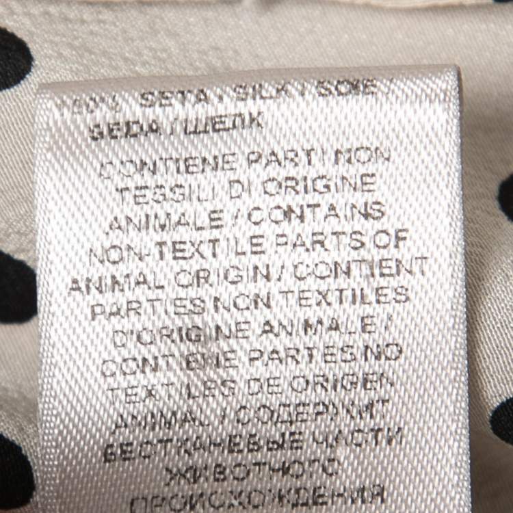 Pre Owned Bottega Veneta Off-White Polka Dotted Silk Tie Neck Detail Long Sleeve Blouse M