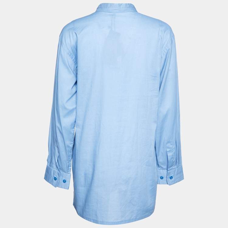 Pre Owned Bottega Veneta Blue Cotton Button Front Long Top S